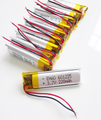 Lot 10 pcs 3.7V 220mAh 601235 LiPo lithium Polymer Rechargeable Battery For Mp3 MP4 MP5 GPS PSP vedio Game part bluetooth ► Photo 1/1