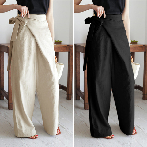 2022 Fashion Vintage Linen Women Long Pants Celmia Casual High Waist Trouser Ladies Office Solid Wide-leg Pantalon Femme S-5XL ► Photo 1/6