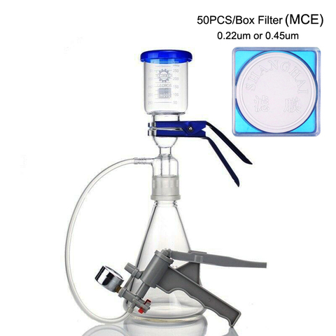 Lab Medical Glassware Vacuum Filtration Membrane Buchner Funnel Flask Apparatus Kit with Manual Pump and MCE Filter ► Photo 1/6