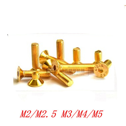 10-20Pcs M2 M2.5 M3 M4 M5 Countersunk Flat Head Hex Hexagon Socket Screws Alloy Steel Titanium Plating Gold Screw ► Photo 1/1