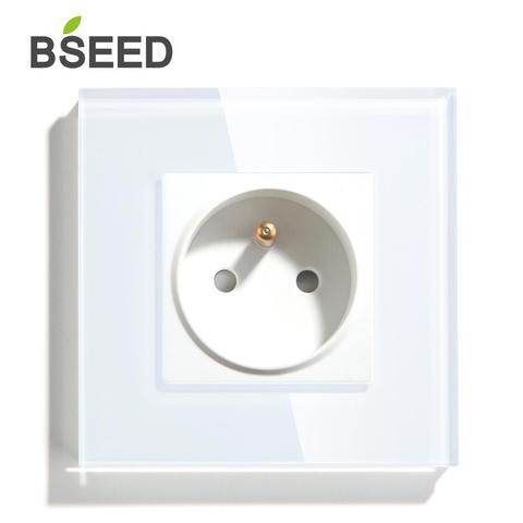 BSEED French Standard Electric Wall Socket 3 Colors Single Crystal Panel Electrical Outlet 110V - 250V ► Photo 1/6