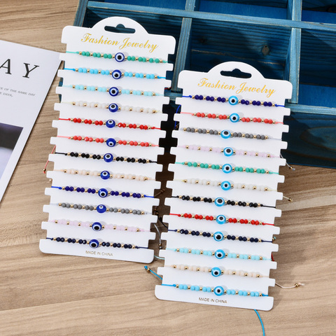 12pcs/set Turkey Blue Evil Eye Bracelet Women Handmade Woven Rope Chain Crystal Beads Bracelets Girl Birthday Party Jewelry Gift ► Photo 1/4