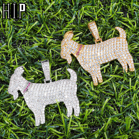 Hip Hop Iced Out Cubic Zircon Bling CZ Goat Pendants & Necklaces For Men Jewelry With Tennis Chain ► Photo 1/6