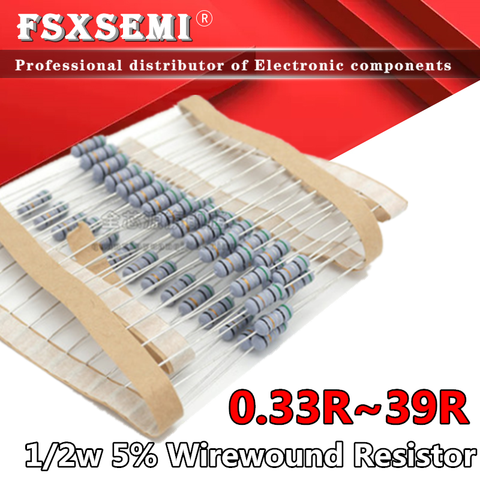 50pcs 1/2w 5% Wirewound Resistor Fuse 0.33R 0.5R 1R 2.2R 3.3R 4.7R 5.1R 10R 22R 30R 33R 39R ► Photo 1/3