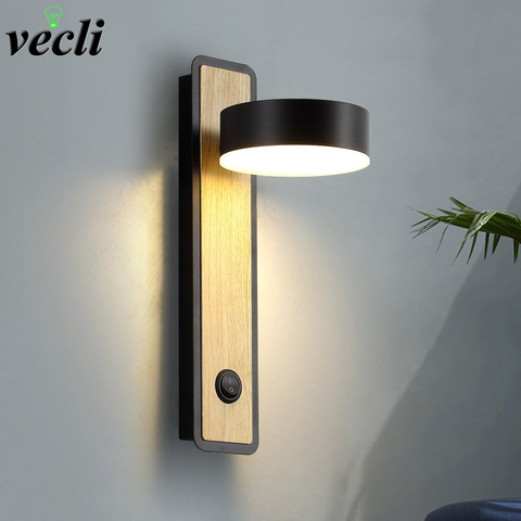 LED wall lamp with switch 5W bedroom living room Nordic modern wall light aisle study reading sconce white black wall lamps ► Photo 1/6