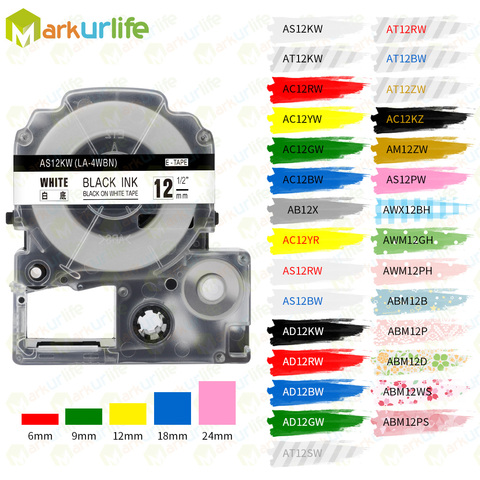 1 PCS label Tapes SS12KW Compatible for EPSON LW-300 LW-400 LW-600P LW-700 LC-4WBN9 Printer (12mm*8m Black on White) label maker ► Photo 1/6