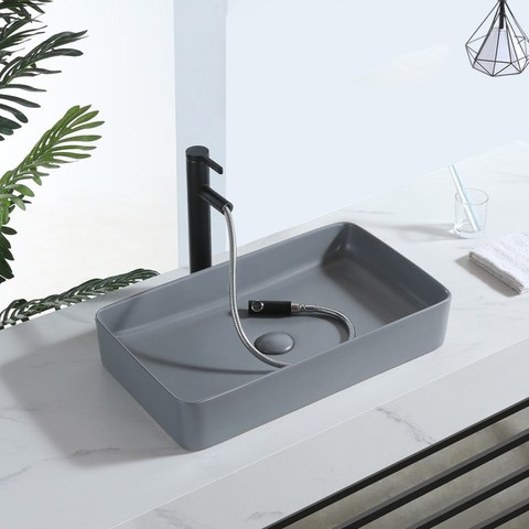 Matte Gray Bathroom Vessels Household Washbasin Balcony Bathroom Square Ceramic Counter Basin Wash Basin Shampoo Bowl ► Photo 1/6