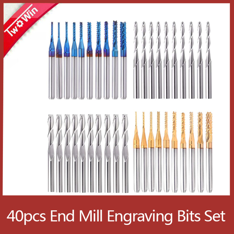 40pcs End Mill Engraving Bits Set 1/8