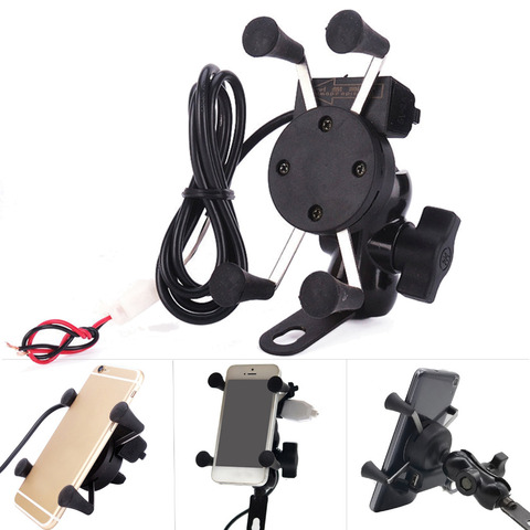 Besegad Motorcycle Smart Phone Holder Mount Stand 2 in 1 360 Degrees Rotation USB Charger for 3.5-6 inch GPS Electric Scooter ► Photo 1/6