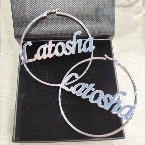 20mm-100mm Custom Hoop Earrings Customize Name Earrings Twist hoop earring Personality Earrings With Statement Words Hiphop Sexy ► Photo 1/5