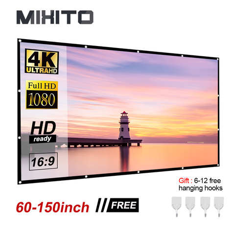 MIXITO Projector Screens 16:9 Proyector 100 120 150 Inches Smart Home Outdoor KTV Office Portable Simple Curtain Projection ► Photo 1/6