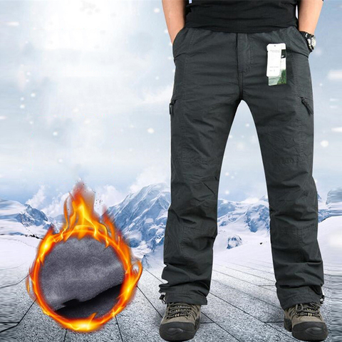 2022 Winter Thicken Warm Cargo Pants Multi-pocket Trousers Mens Joggers Fashion Fleece Warm Solid Pants Military Casual Trousers ► Photo 1/6