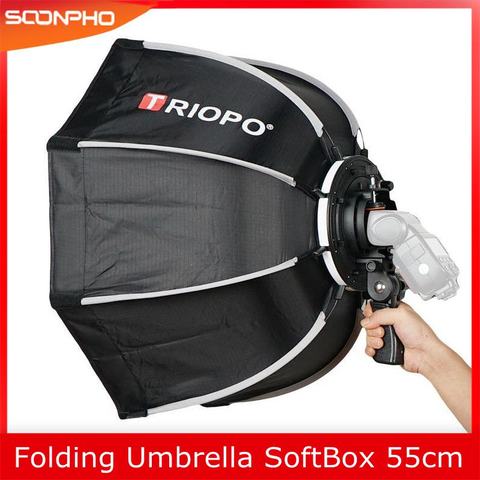 TRIOPO 55cm Foldable Octagon Softbox Bracket Mount Soft box Handle for Canon Nikon Fuji Godox Yongnuo Speedlite Flash Light ► Photo 1/6