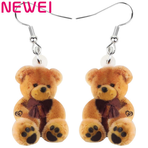 Newei Acrylic Sitting Brown Plush Teddy Bear Earrings Print Long Lovely Animal Dangle Drop Jewelry For Women Girl Kid Funny Gift ► Photo 1/5