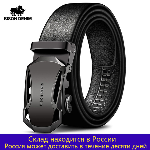 BISON DENIM Men's Belt Cow Leather Belts Brand Fashion Automatic Buckle Black Genuine Leather Belts for Men 3.4cm Width N71314 ► Photo 1/6