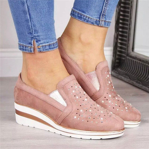 Cow Suede wedges shoes for women 2022 Autumn shoes woman Fashion Bling Slip-On Round Toe casual flat shoes comfortable flats ► Photo 1/6