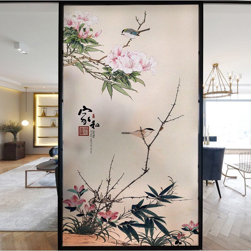 Customized Chinese style bathroom privacy window stickers bedroom balcony frosted decoration self-adhesive glass film ► Photo 1/3