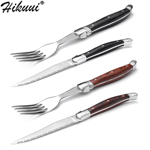 New 2pcs Steak Fork Knife Set With Wood Handle Dinner Knives Laguiole Style Dinner Cutlery Flatware Sets ► Photo 1/6
