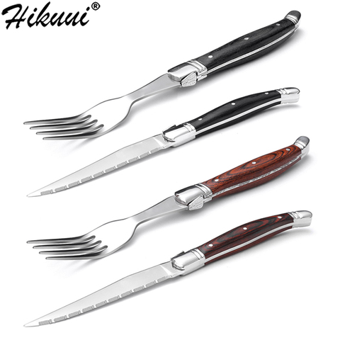 New 2pcs Steak Fork Knife Set With Wood Handle Dinner Knives Laguiole Style Dinner Cutlery Flatware Sets ► Photo 1/6