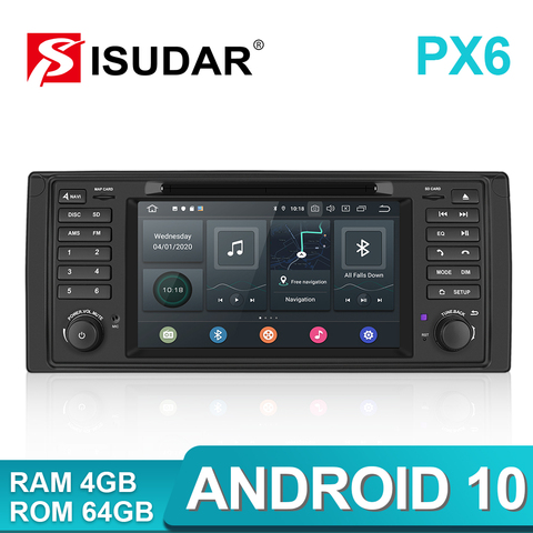 Isudar PX6 Android 10 Hexa Core 1 Din Auto Radio For BMW 5 Series E39 CANBUS Car Multimedia Video DVD Player GPS Navigation DSP ► Photo 1/5