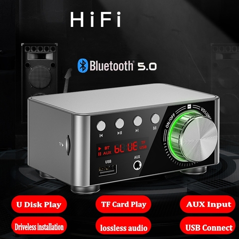 HIFI Bluetooth 5.0 Digital Power Audio Amplifier board TPA3116 50WX2 Stereo Car AMP Amplificador Home Theater USB TF Card Player ► Photo 1/6