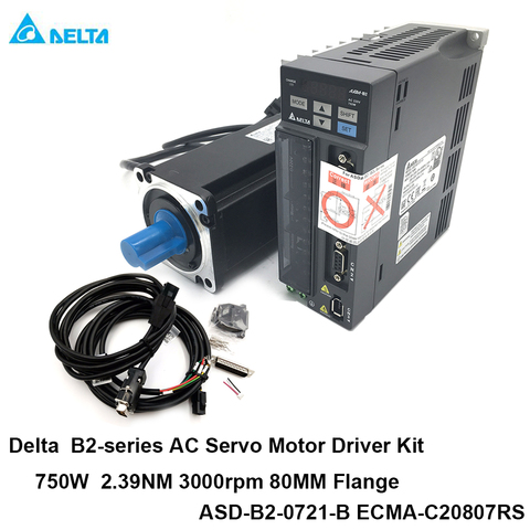 Delta AC Servo Motor Drive Kit 750W 2.39NM 3000rpm 17bit ASD-B2-0721-B ECMA-C20807RS NEMA32 80MM 0.75KW 220V with 3m Cable ► Photo 1/6