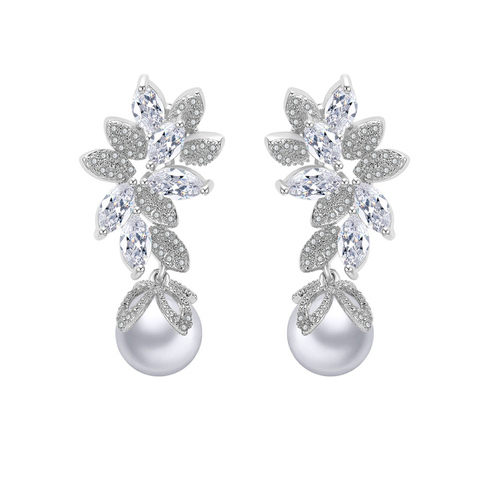 ZAKOL Fashion Design Elegant Female Jewelry White Gold CZ Drop Earings With Imitation Pearls For Gift FSEP568 ► Photo 1/6