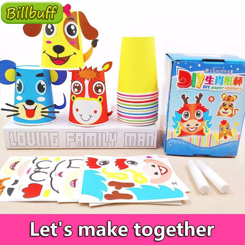 12pcs Children 3D DIY handmade Paper Cups Sticker Material Kit