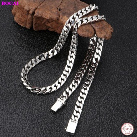 BOCAI S925 sterling silver necklace personality simple popular Thai silver retro thick models men and women necklace ► Photo 1/6