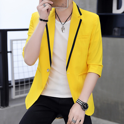 2022 Men's Sleeve Small Suit Youth Summer Ultra-Slim blazer Handsome Trend Splicing blazer ► Photo 1/4