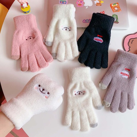 1Pair Winter Warm Plush Gloves Cute Student Japanese Girl Smile Touch Screen Five Finger Gloves ► Photo 1/6
