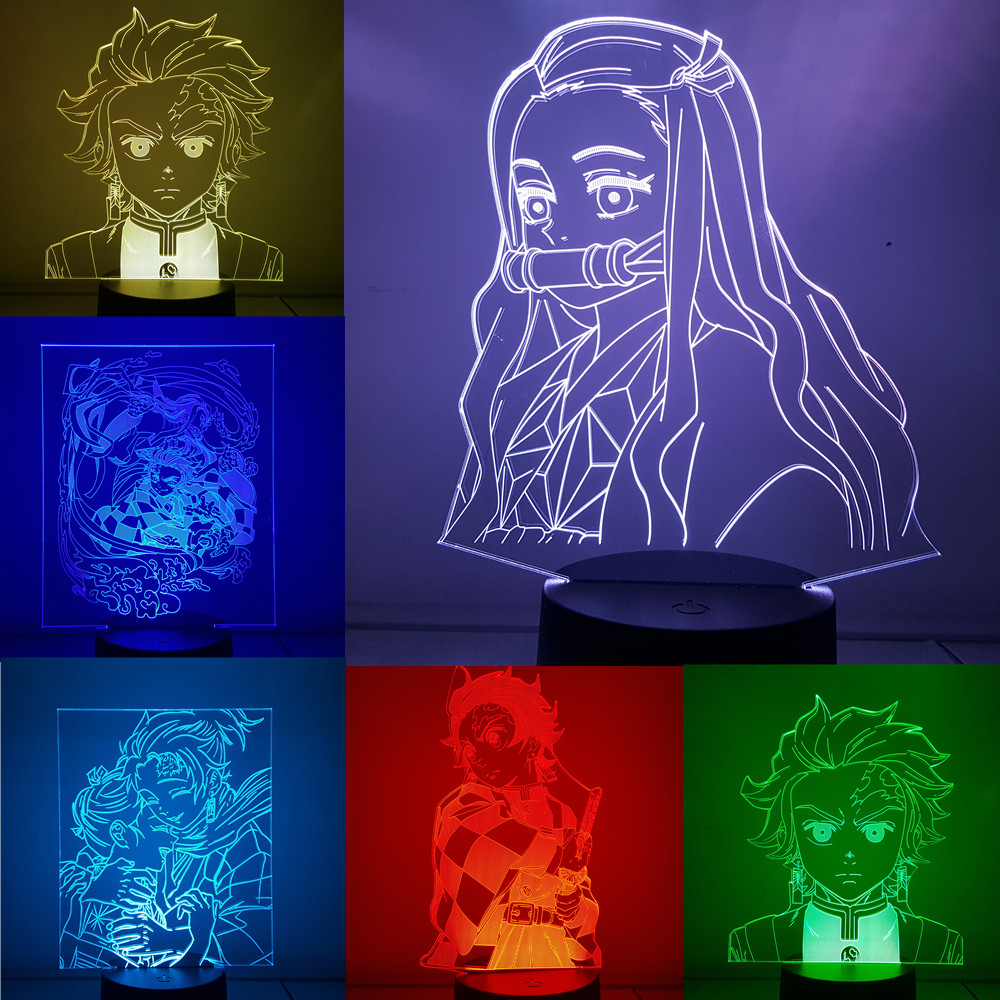 Buy Online Demon Slayer Action Anime 3d Color Changing Led Figure Kimetsu No Yaiba Kamado Nezuko Kamado Tanjirou Desk Visual Model Gift Toy Alitools