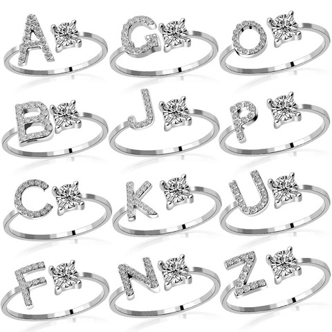 1PC Shining Rhinestone Mosaic 26 Letters Initial Ring New Fashion Opening Cuff Ring For Women Charm Jewelry Gift ► Photo 1/6