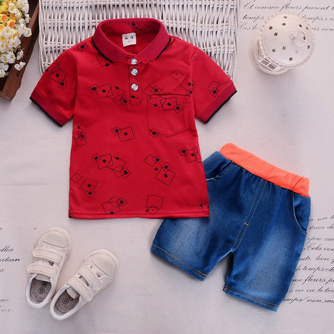 2022 new boys short sleeve clothing set Boy cotton lapel print T-shirt + pants 2 pieces Children clothes suit ► Photo 1/6