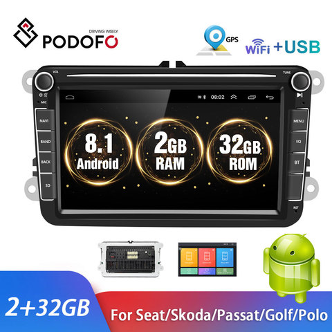 Podofo 2+32GB Radio Car Android 8.1 2Din Car MP5 Multimedia Player GPS Car Radio 8''Audio For VW/Seat/Skoda/Passat/Golf/Pol ► Photo 1/6