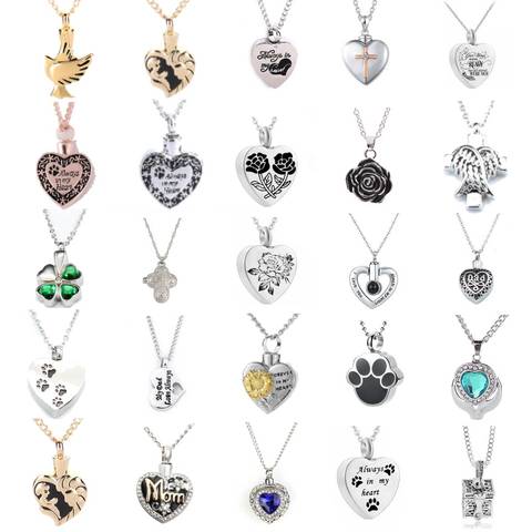 25Styles Stainless Steel Cremation Ash Jewelry Heart Urn Necklace Memorial Heart Pendant Funnel Fill Kit ► Photo 1/1