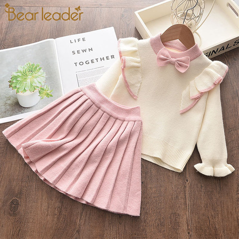 Bear Leader Girls Winter Clothes Set Long Sleeve Sweater Shirt Skirt 2 Pcs Clothing Suit Bow Baby Outfits for Kids Girls Clothes ► Photo 1/6