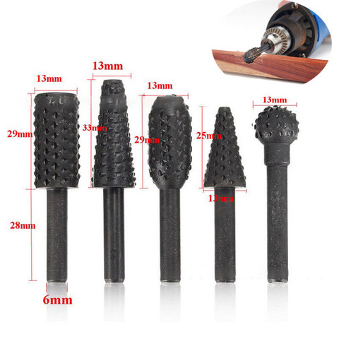 5pcs Rasp File Drill Bits Rasp Set Drill Grinder Drill Rasp For Woodworking Carving Tool 1/4