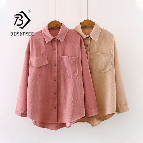 New Women Solid Corduroy Batwing Sleeve Vintage Blouse Turn-Down Collar Loose Top Button Up Pink Shirt Feminina Blusa T9D609T ► Photo 1/6