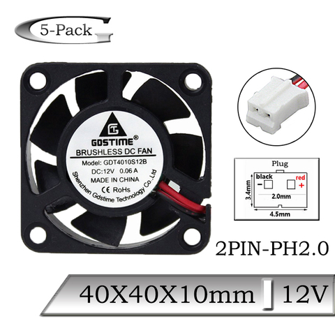 5Pcs Gdstime DC 12V 2Pin 4cm 40x40x10mm 40mm Mini 7 Blades Cooling Fan 40mmx10mm 3D Printer Cooler Ventilation Fan ► Photo 1/6