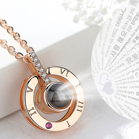 Huitan Hot Sale Round/Heart Pendent Necklace for Women with Unique Projection Function 100 Language “I LOVE YOU” Love Necklaces ► Photo 1/6