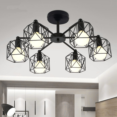 Modern Black Chandelier Lighting American Iron Cage Ceiling Lamp Light Fixtures Kitchen luminiare Bedroom Living Room Home decor ► Photo 1/6