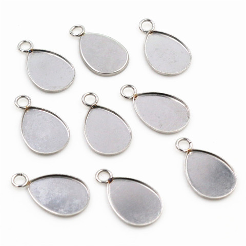 ( No Fade ) 20pcs 10x14mm Inner Size Stainless Steel Material Drop Style Cabochon Base Cameo Setting Pendant Tray (T7-48) ► Photo 1/2