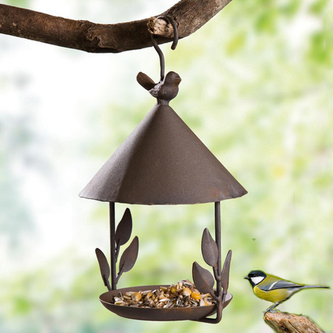 Iron Bird Feeder Rainproof Windproof Hanging Style Pet Bird Feeder for Various Pet Birds Feeding Supplies Outdoor Garden Decor ► Photo 1/6