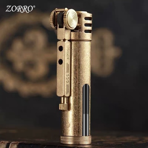 Zorro Transparent oil tank Retro design Metal brass trenches Gasoline lighter,Kerosene cigarette lighter 73*23mm 46.5g ► Photo 1/6