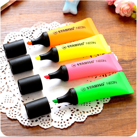 4pcs Stabilo Mini Highlighter Toothpaste Marker Pen Fluorescent Smooth Emphasizing Slant Stationery Office School Supplies H6826 ► Photo 1/6