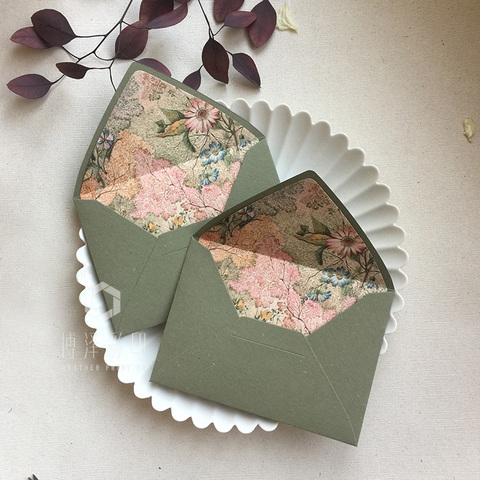 5pcs/pack Fresh Flowers and Earth Paper Retro Green Envelopes 115mmX160mm Gift Envelopes Wedding Invitation Envelopes ► Photo 1/5