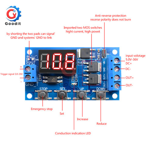 DC5-36V Dual MOS LED Digital Time Delay Relay Trigger Cycle Timer Delay Switch Circuit Board Timing Control Module 4 Switch ► Photo 1/6