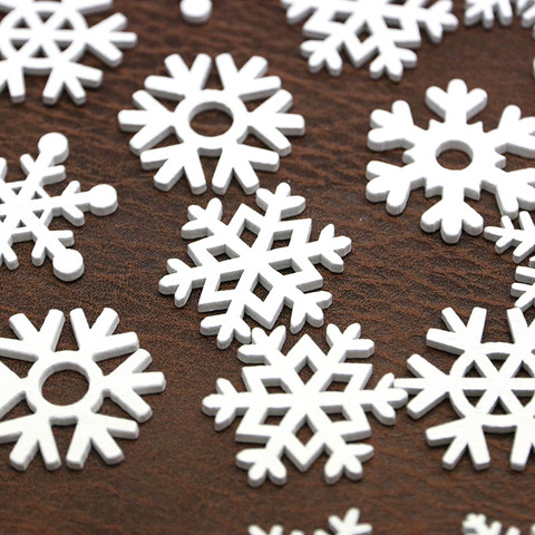 (50pcs) White Mix Shape Wooden Snowflakes Christmas Ornaments Pendants New Year Decorations for Home ► Photo 1/6