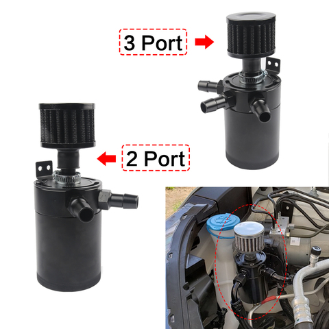 Universal Aluminum 2-port/ 3-port Oil Catch Can Tank with Breather Filter Engine Mini Oil Separator ► Photo 1/6